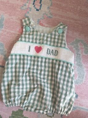I Heart Dad Green Gingham Baby smocked bubble